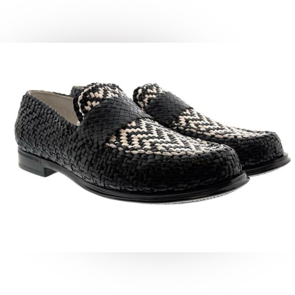 Dolce & Gabbana Black and Cream Raffia Woven Loafers